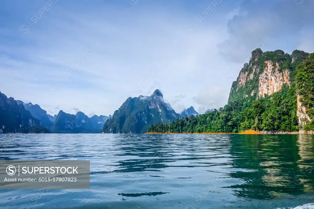 Cheow Lan Lake limestone cliffs, Khao Sok National Park, Thailand