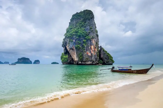 Long tail boat on Phra Nang Beach in Krabi, Thailand