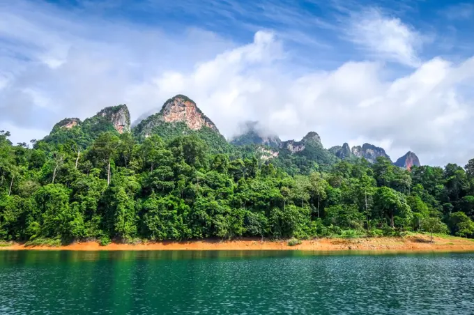 Cheow Lan Lake limestone cliffs, Khao Sok National Park, Thailand