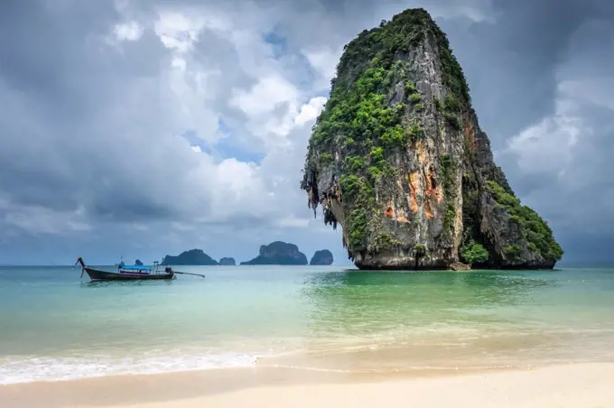 Long tail boat on Phra Nang Beach in Krabi, Thailand