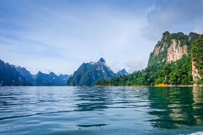 Cheow Lan Lake limestone cliffs, Khao Sok National Park, Thailand