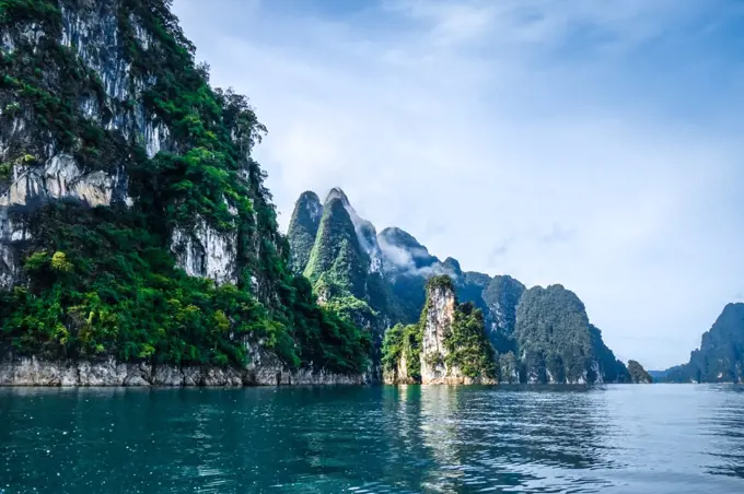 Cheow Lan Lake limestone cliffs, Khao Sok National Park, Thailand