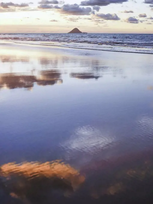 Looking across to Whale Island from Opotiki beach at sunset