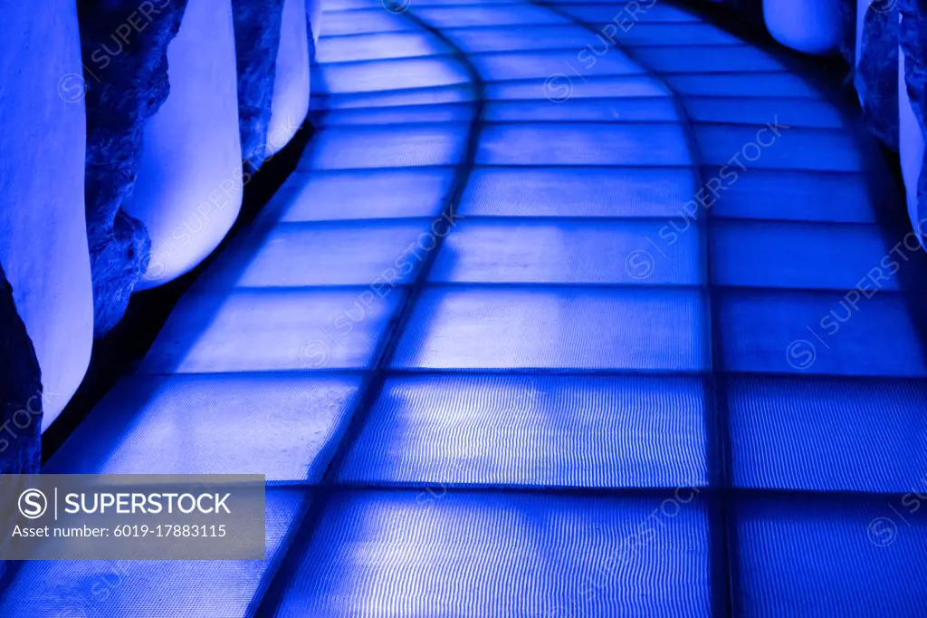 Closeup shot of a creative luminous floor in blue color