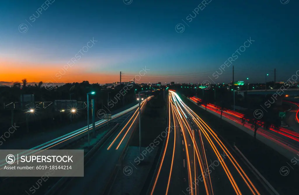 traffic night road panoramic miami