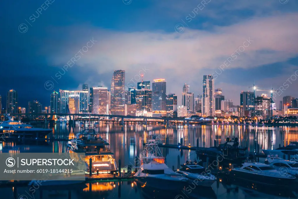 beautiful skyline miami city florida reflections bridge buildings sky