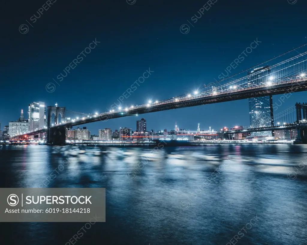 Brooklyn bridge skyline usa New York sky blue