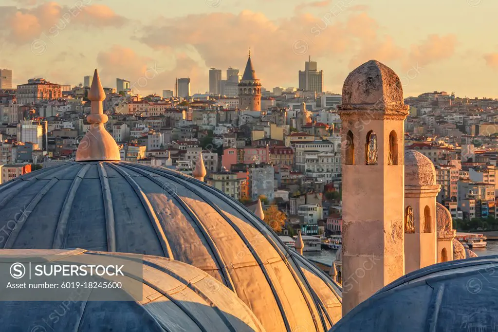 View from Suleymaniye Mosque to Galata district and Galata Tower