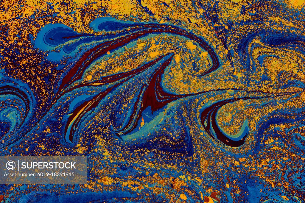 Ebru  marbling floral patterns.  . Unique art  Liquid marbling