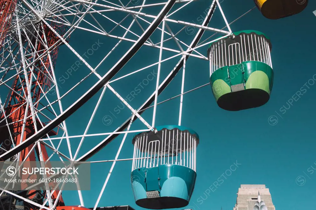 Ferris wheel carriages at an amusement park Sydney Australia