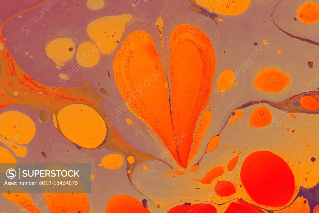 Ebru  marbling  background with heart shape. Unique art  Liquid 