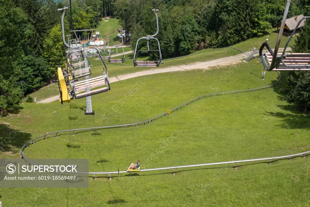 Chair lift and toboggan ride down Straza ski slope,Lake Bled,Slovenia