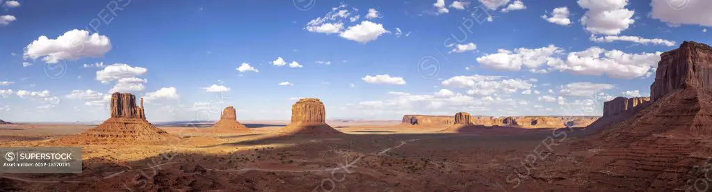 Dusk panoramic at Monument Valley in northern Arizona.