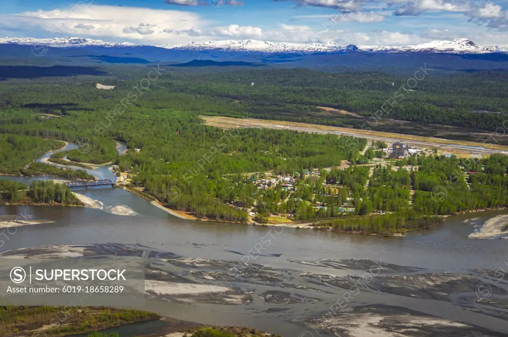 Aerial View of town of Talkeetna, Alaska