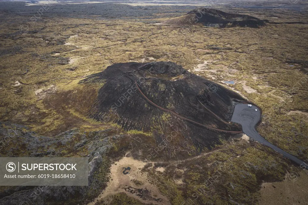 saxholl crater from aerial view