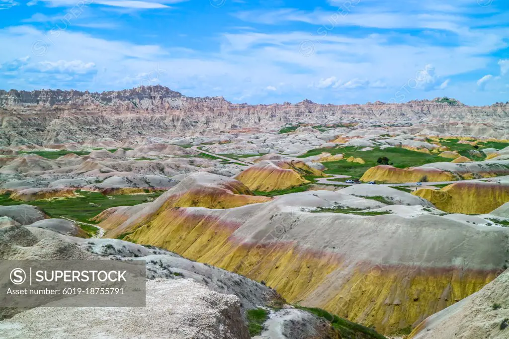 Rocky landscape of the beautiful Badlands National Park, South Dakota