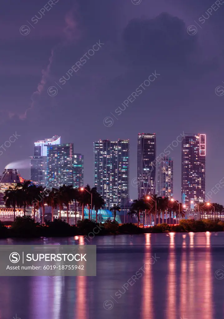 skyscrapers Miami Florida reflections water