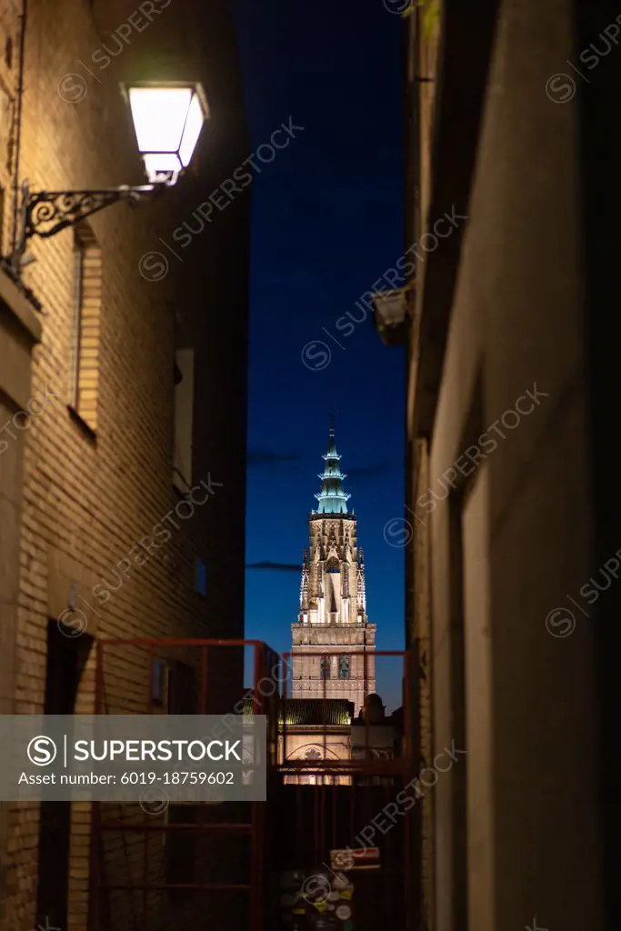 Night view of the Cathedral of Santa Maria in Toledo, Spain