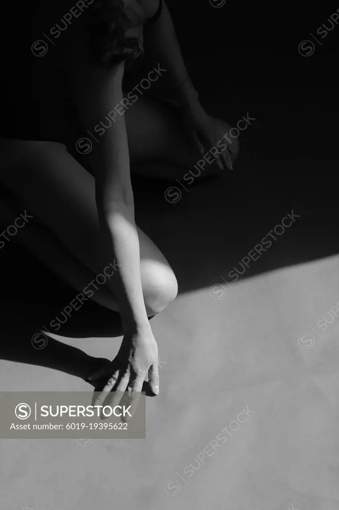 Details of body black and white portrait of beautiful girl