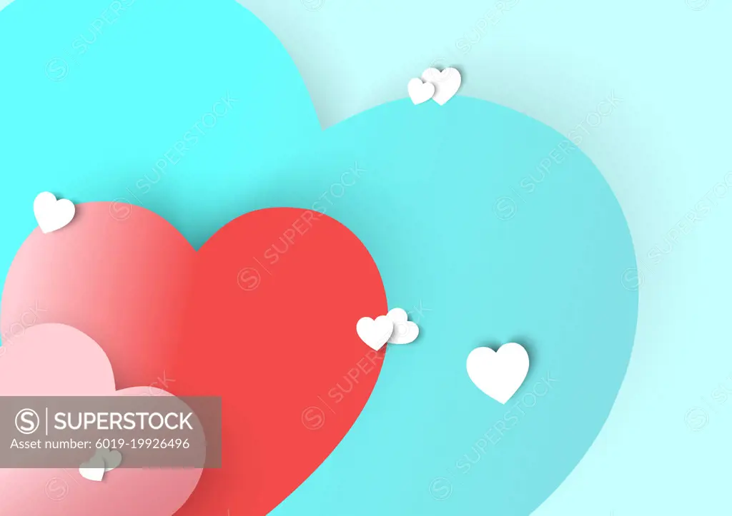 Valentine Multicolor Hearts, red pink and blue in blue background