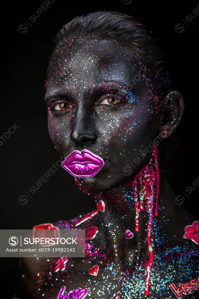 Mystical makeup of a woman in the dark