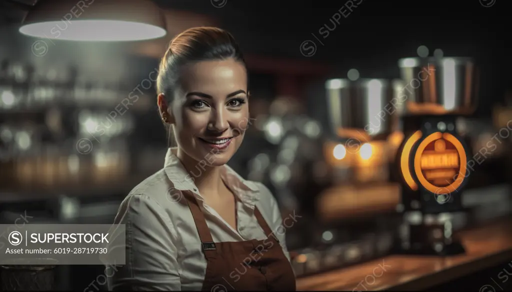 Image Generated AI. Female bartender