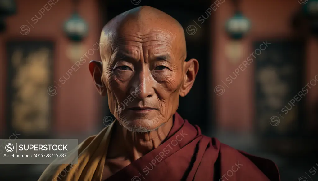 Image Generated AI. Portrait of a Buddhist monk