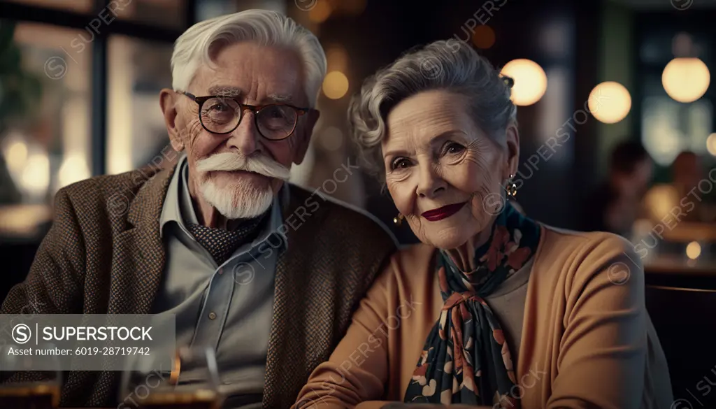 Image Generated AI. Senior couple having drink in a restaurant