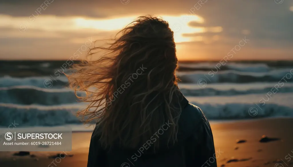 Image Generated AI. Woman standing on the beach