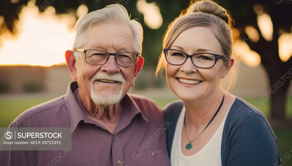 Image Generated AI. Woman and her father together in a park