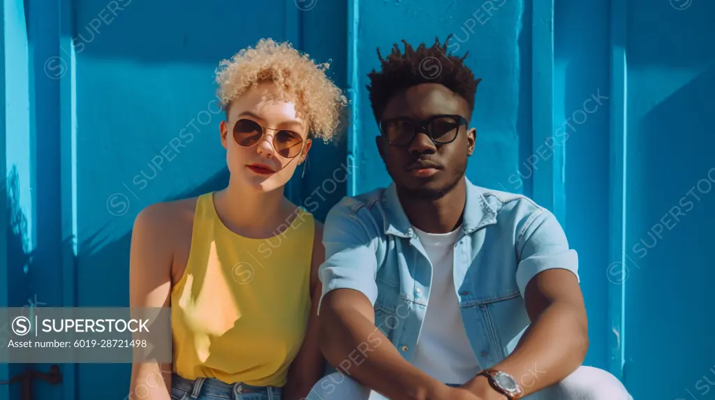 Image Generated AI. Afro man and woman sitting outside