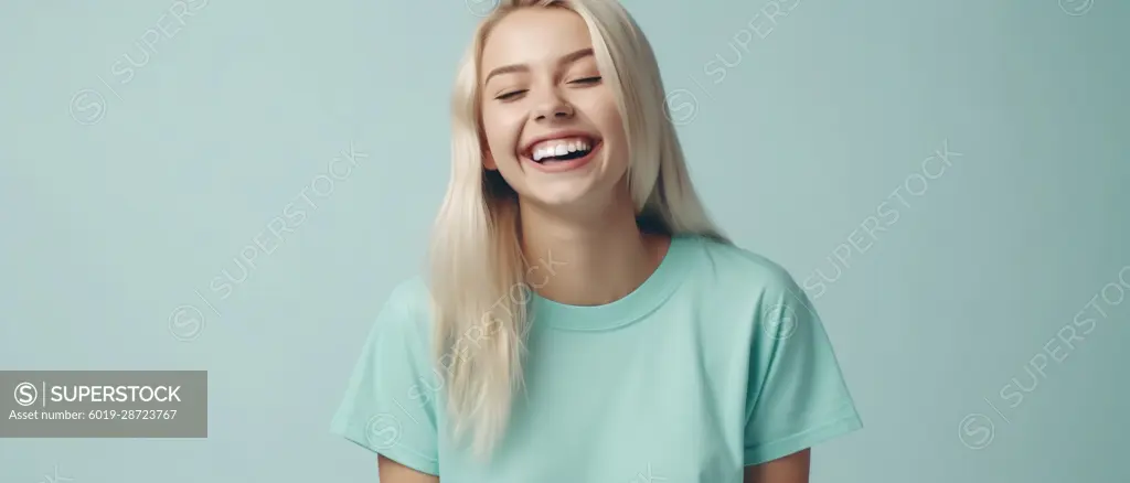 Image Generated AI.Caucasian blonde woman laughing happily