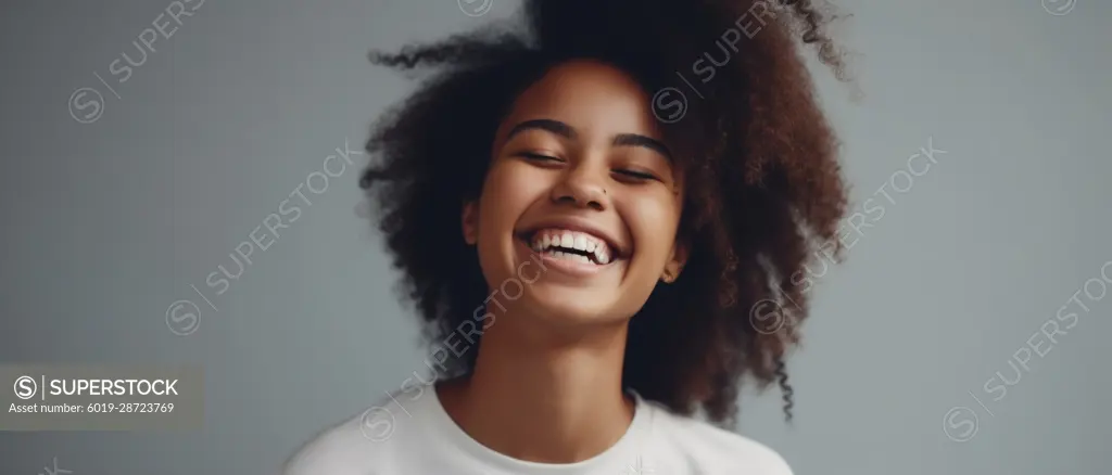 Image Generated AI. Afro american woman laughing happily