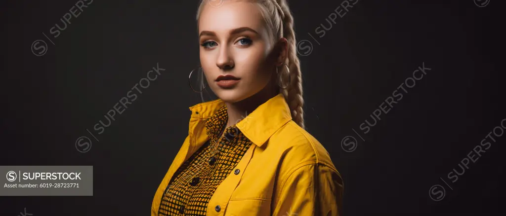 Image Generated AI. Portrait of a blonde caucasian model woman