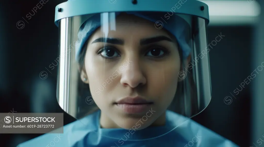 Image Generated AI. Hispanic nurse with face protection