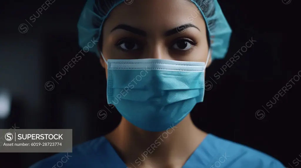 Image Generated AI. Afroamerican nurse with face mask protection