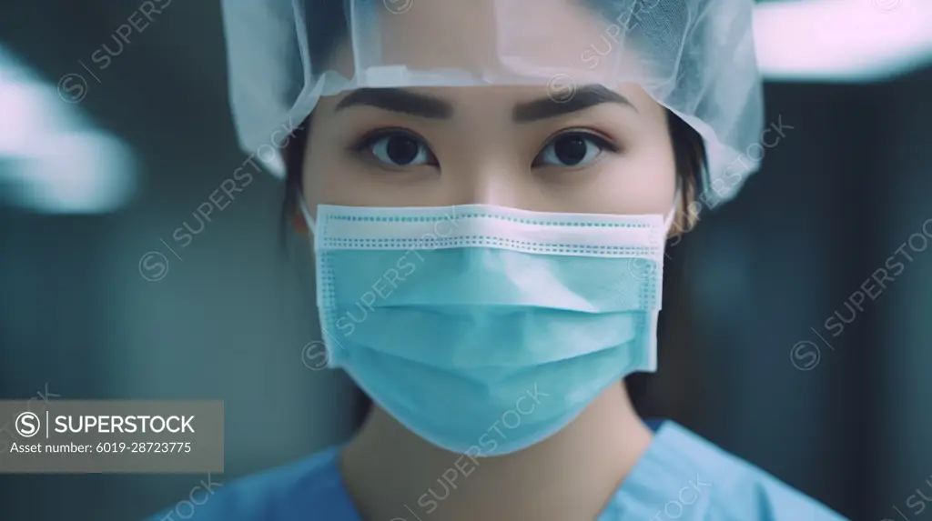 Image Generated AI. Asiatic female doctor with face protection