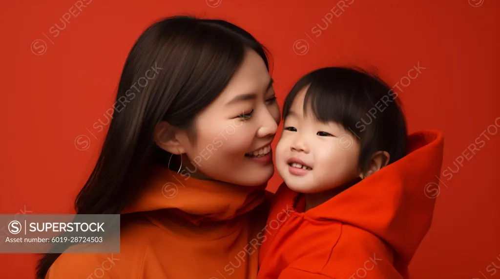 Image Generated AI. Happy asian ethnic mother and her daugther