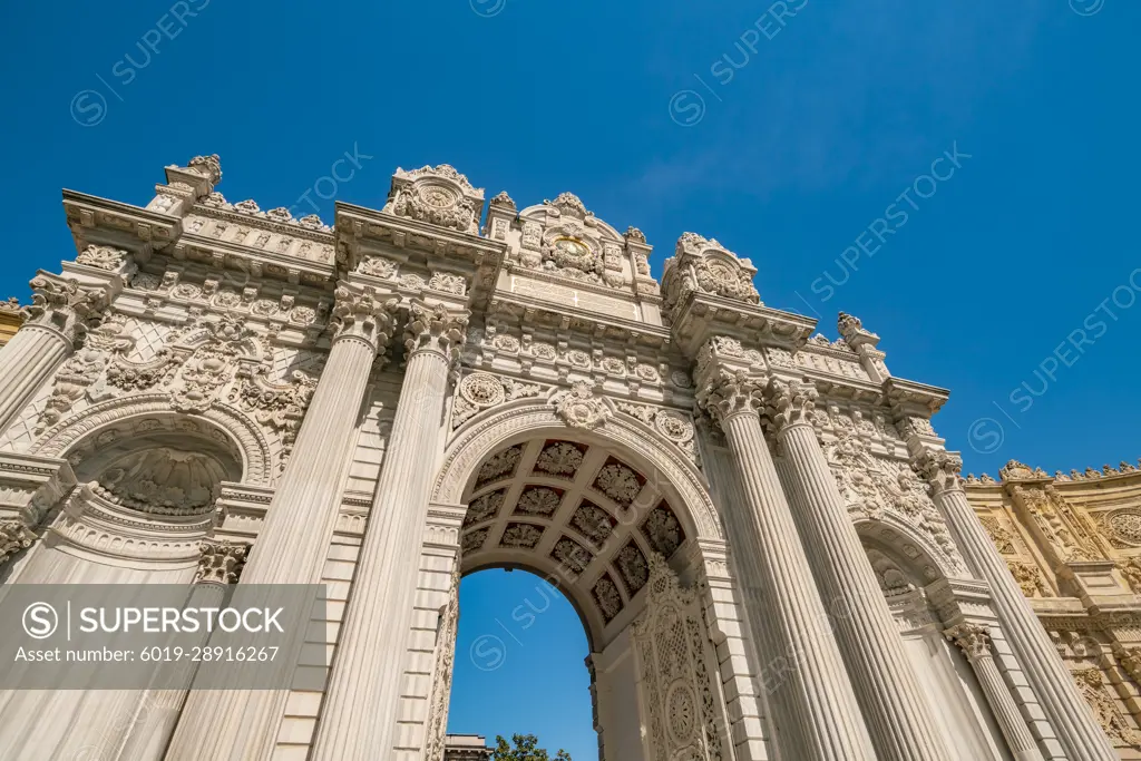 View of a gate at Dolmebahce palace in Istanbul, Turkey