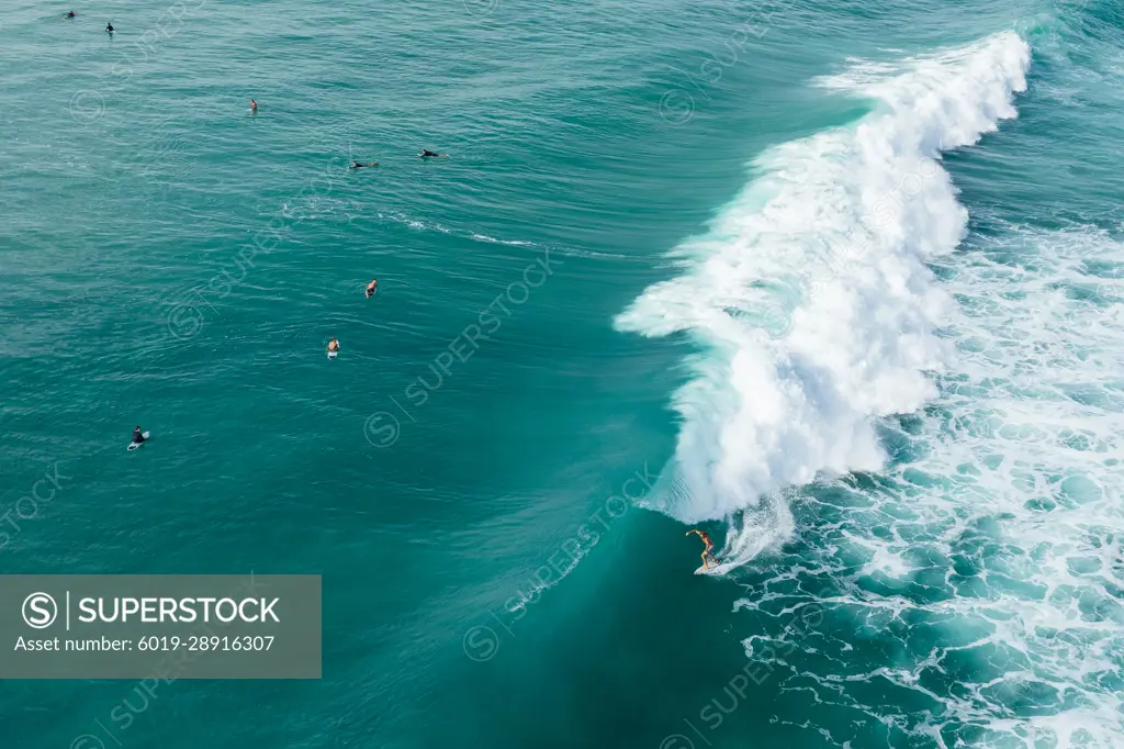 Drone shot of surfers in Hawaii