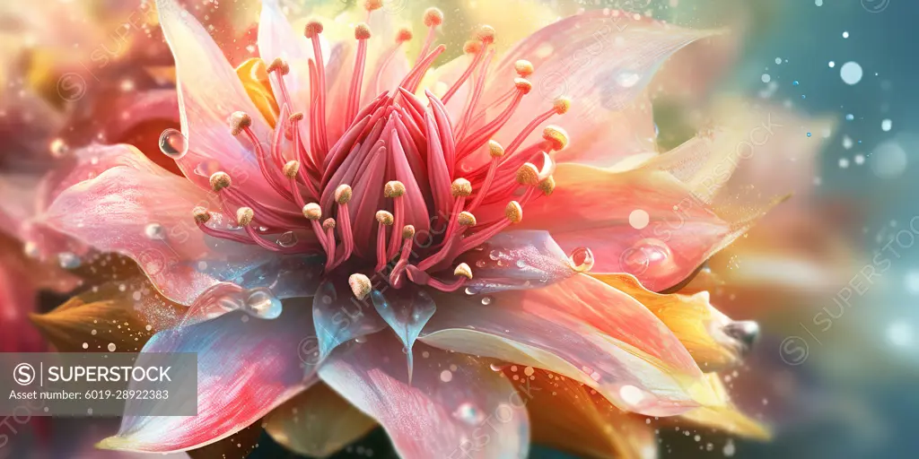 Close up shot of beautiful pink exotic flower. Generative AI