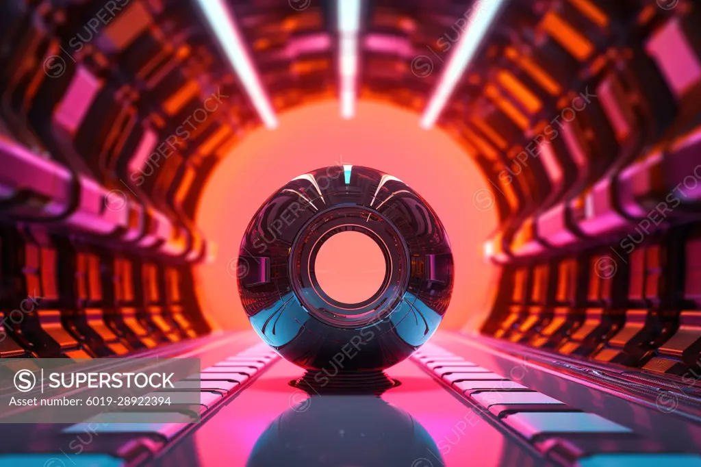 Abstract 3D futuristic tunnel with vibrant colors. Generative AI