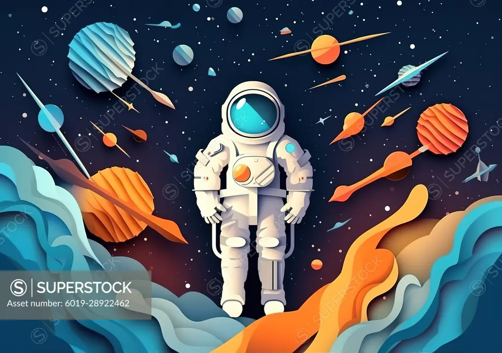 Colorful illustration of astronaut on space. Generative AI