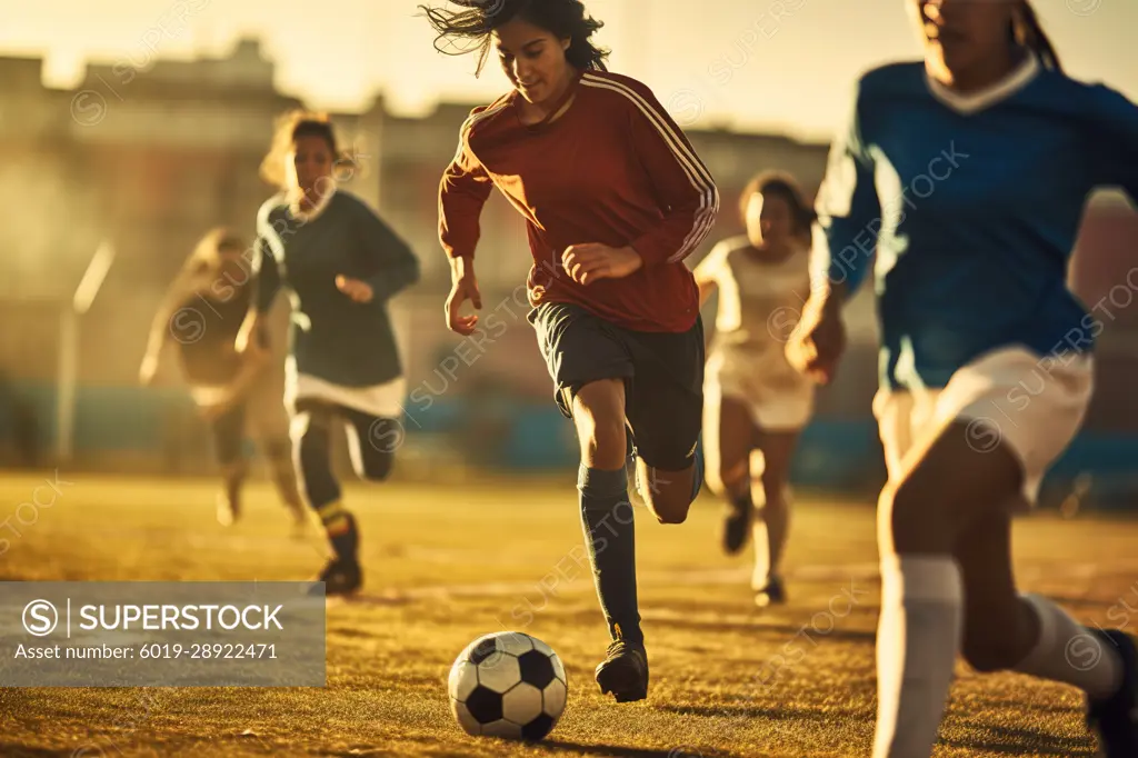 Female soccer team during practice. Generative AI