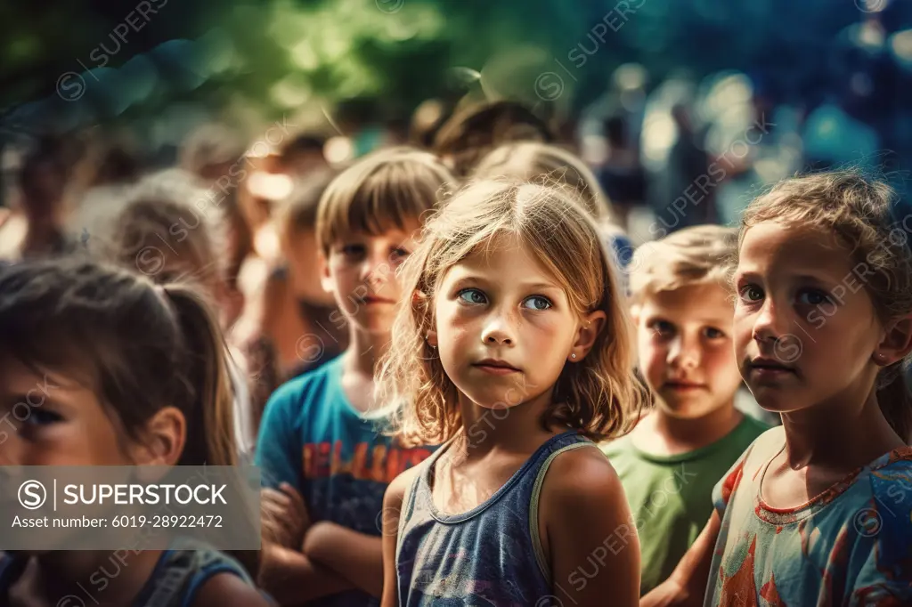 Group of children in summer camp. Generative AI