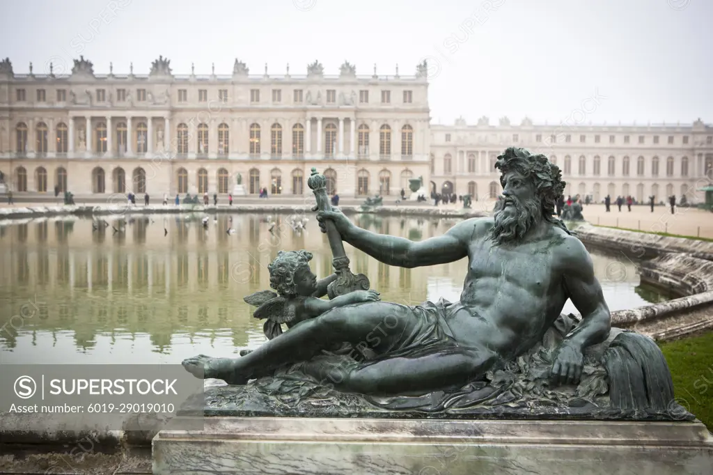 Statues at the Versailles Palace outside Paris, France.