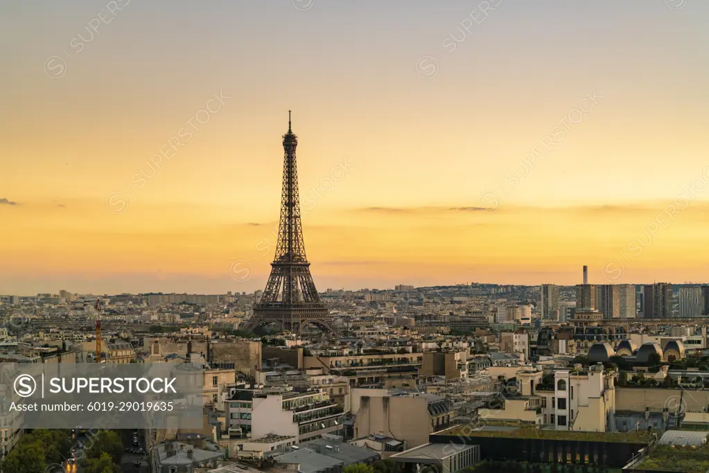 Skyline of Paris by sunset with Eiffel Tower