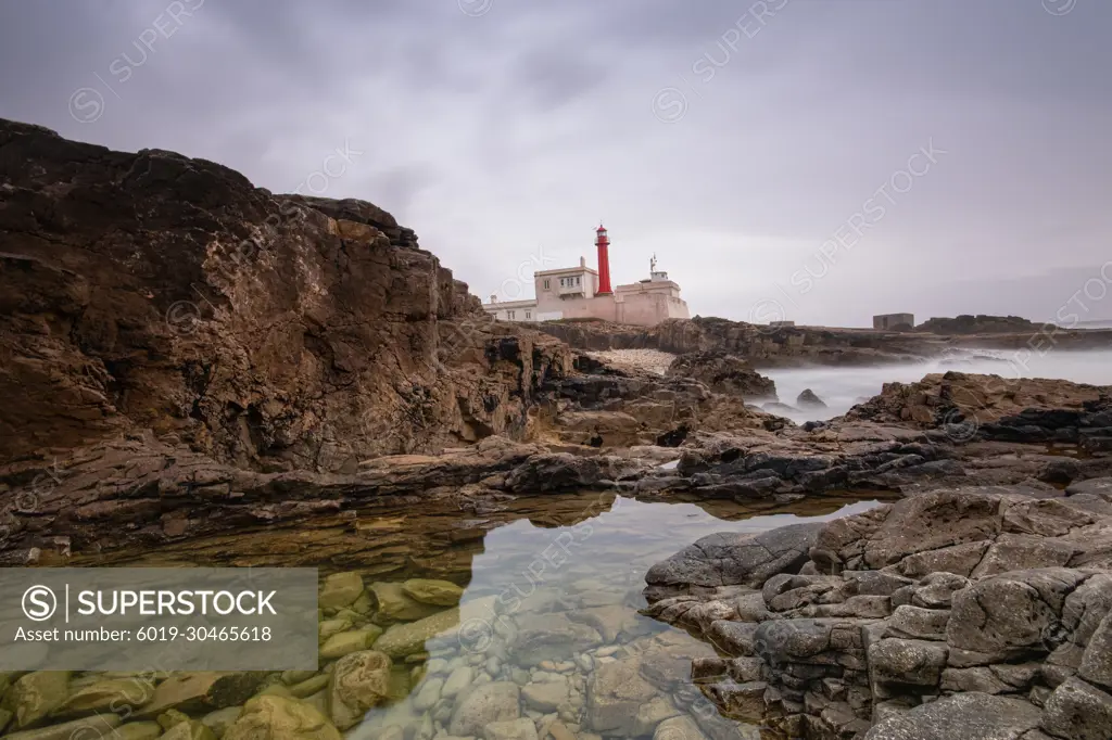 Amazing lighthouse in the Portuguese coastline. Cascais Portugal