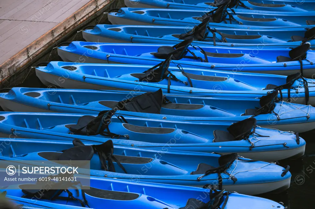 Blue Kayak on a lake in Matka Canyon