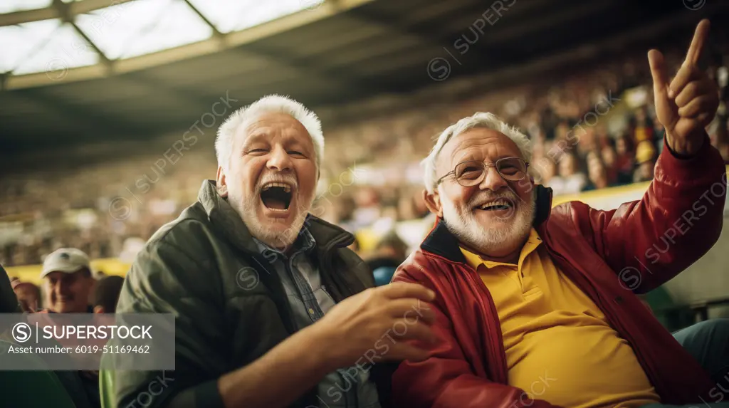 ai generative two senior men at stadium watching football match